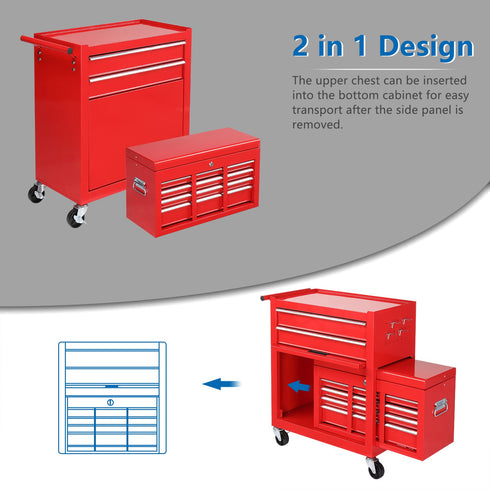 TUFFIOM 330 LBS 8-Drawer Rolling Tool Chest with Wheels